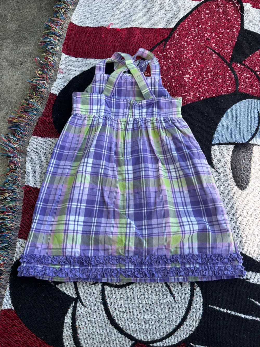 HARTSTRINGS PURPLE PLAID BOW FRONT RUFFLE EDGE DRESS SIZE 6 GIRLS